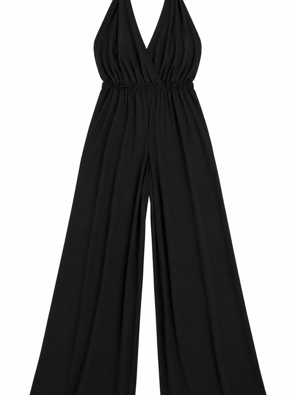 Body Central Black Halter Plunge-Wide Leg Jumpsuit